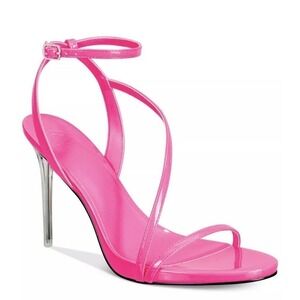 AAJ By Aminah Women's Zayn Lucite Heel Asymmetrical Strap Dress Sandals Size 9